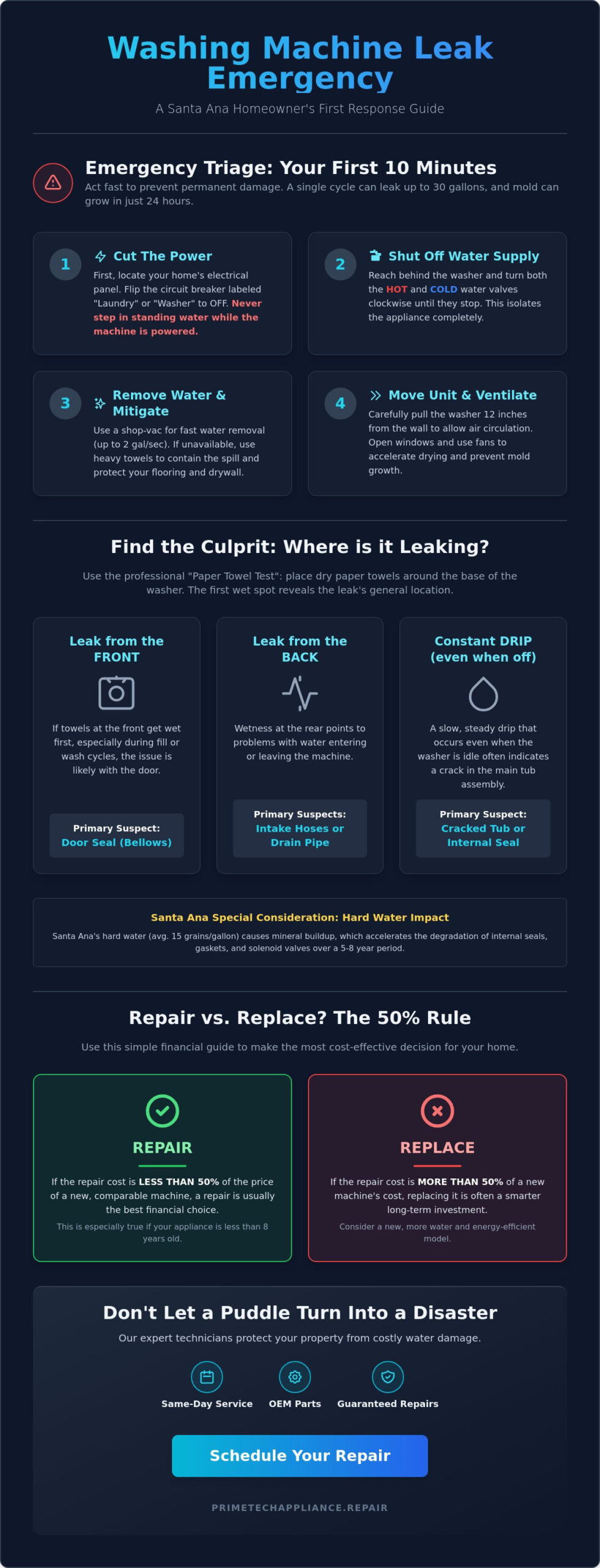 Washing Machine Leaking Water in Santa Ana? Emergency Triage & Repair Guide