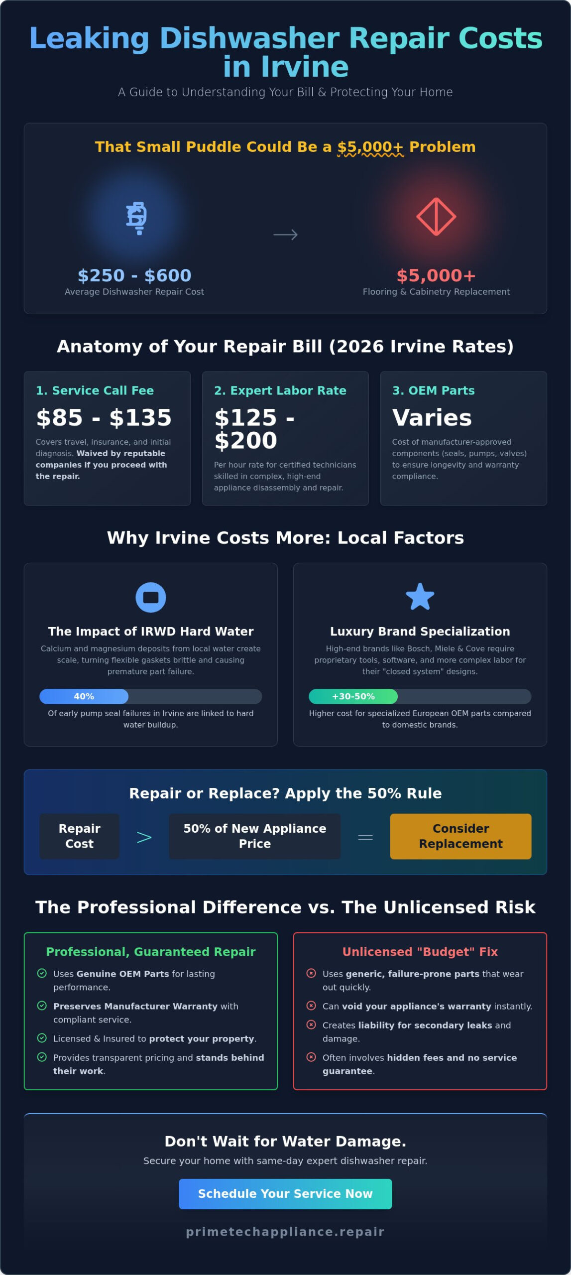 Cost to Fix a Leaking Dishwasher in Irvine: 2026 Price Guide