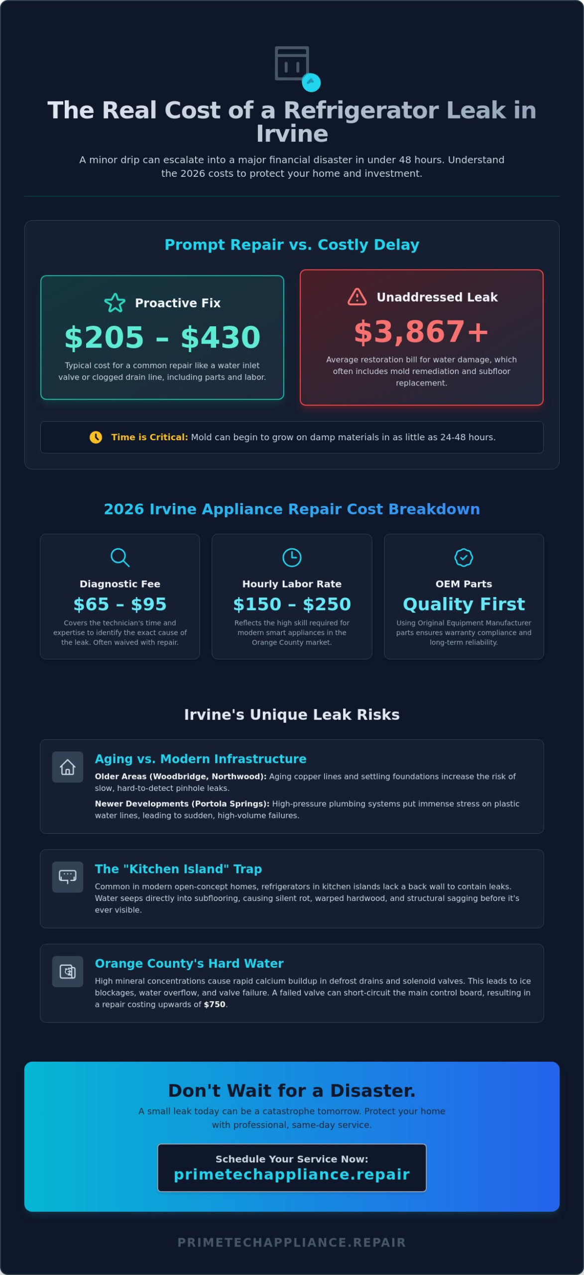 Refrigerator Water Damage Repair Cost in Irvine: 2026 Pricing & Guide